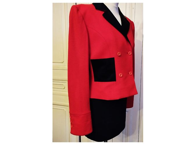 CHANTAL THOMASS JACKE MASSGESCHNEIDERTE WOLLE CAPTAIN 4 KNÖPFE T 42/44 Rot - Ansicht 6