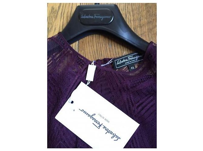 Vestido Salvatore Ferragamo de seda plisada y encaje Morado oscuro Ciruela - vista 3