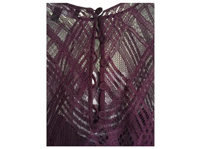 Vestido Salvatore Ferragamo de seda plisada y encaje Morado oscuro Ciruela - vista 4