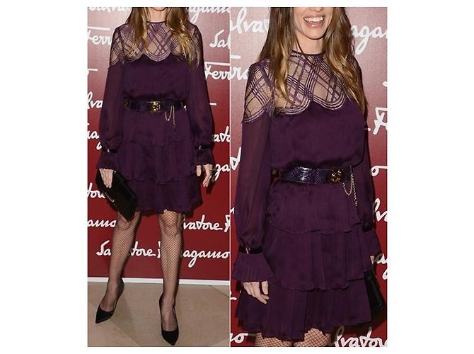 Vestido Salvatore Ferragamo de seda plisada y encaje Morado oscuro Ciruela - vista 8