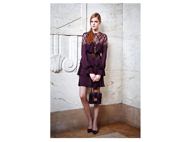 Vestido Salvatore Ferragamo de seda plisada y encaje Morado oscuro Ciruela - vista 9
