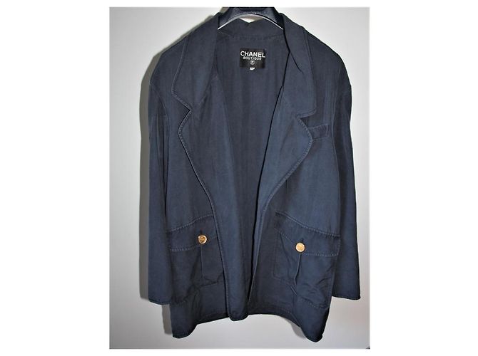 Giacca Chanel in seta blu notte Blu navy - vista 15