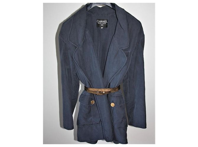 Giacca Chanel in seta blu notte Blu navy - vista 2