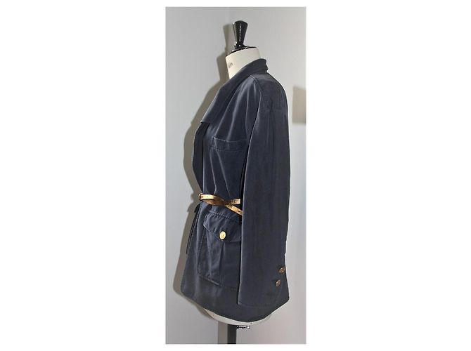 Giacca Chanel in seta blu notte Blu navy - vista 3