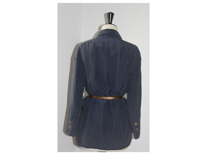 Giacca Chanel in seta blu notte Blu navy - vista 4