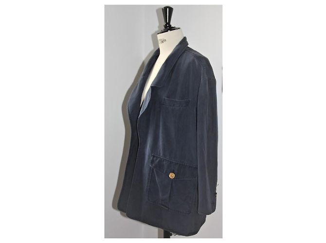 Giacca Chanel in seta blu notte Blu navy - vista 5