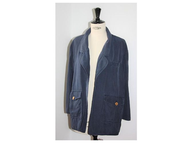 Giacca Chanel in seta blu notte Blu navy - vista 6