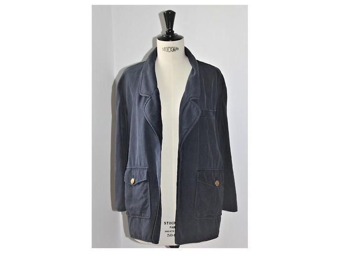 Giacca Chanel in seta blu notte Blu navy - vista 7