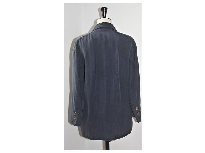 Giacca Chanel in seta blu notte Blu navy - vista 8