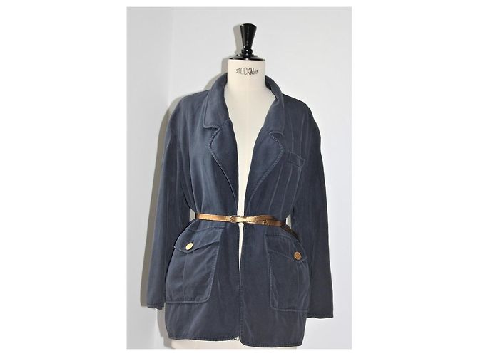 Giacca Chanel in seta blu notte Blu navy - vista 9