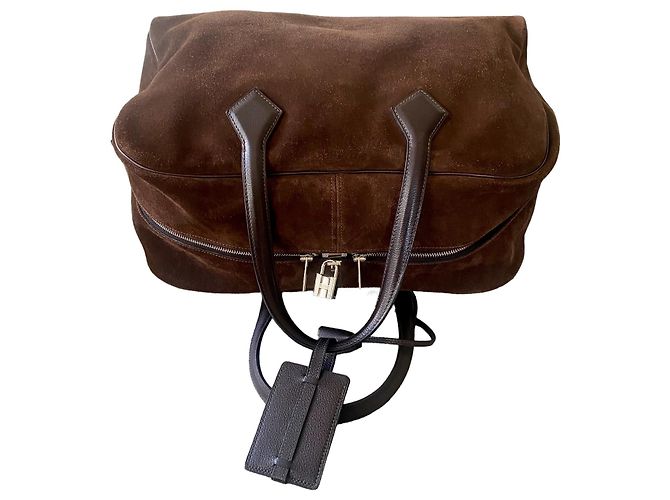Hermès Borsa weekend Victoria in camoscio marrone Marrone scuro - vista 14