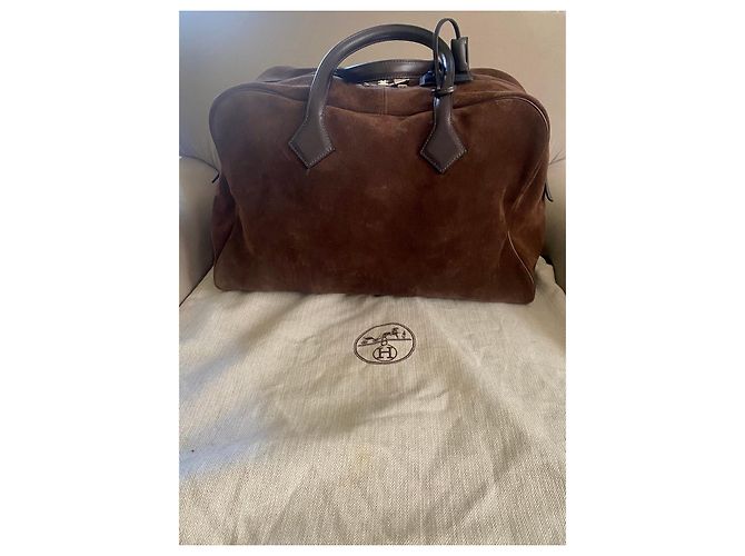 Hermès Borsa weekend Victoria in camoscio marrone Marrone scuro - vista 17