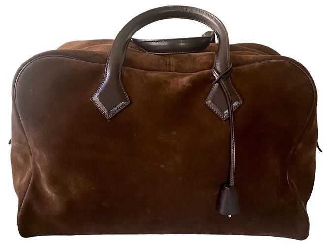 Hermès Borsa weekend Victoria in camoscio marrone Marrone scuro - vista 2