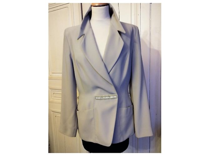 Thierry Mugler MUGLER JACKET SOFT CREPE CROSSOVER GRAPHIC SIGNED T 38/40 Beige - view 7