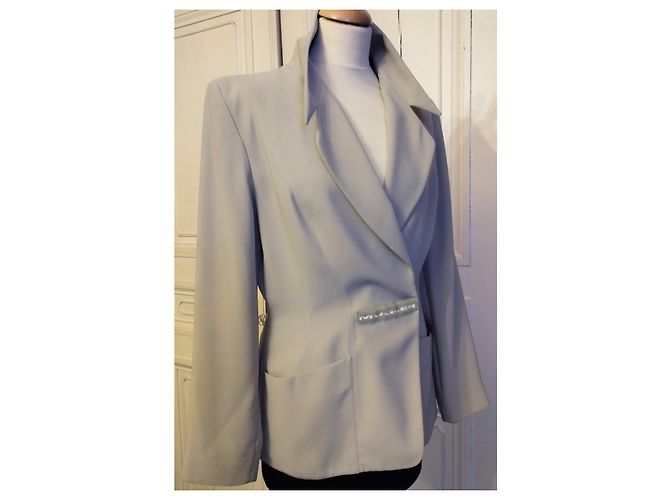Thierry Mugler MUGLER JACKET SOFT CREPE CROSSOVER GRAPHIC SIGNED T 38/40 Beige - view 9