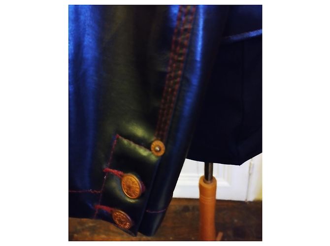 Jean Paul Gaultier GAULTIER JEAN PAUL JACKE JACKE PVC MARTINGALE ROTE NÄHTE S XL ODER T 46 Schwarz - Ansicht 10