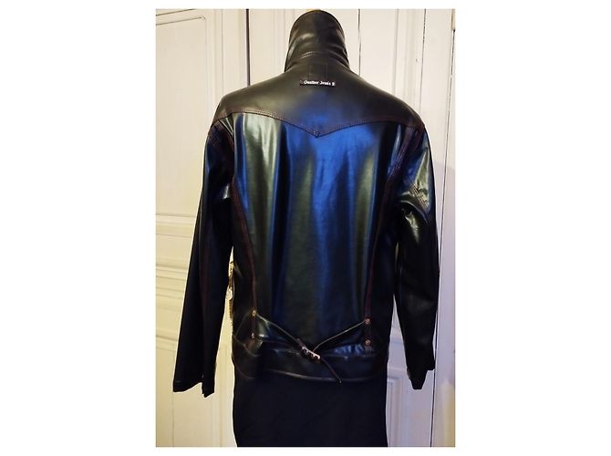 Jean Paul Gaultier GAULTIER JEAN PAUL JACKE JACKE PVC MARTINGALE ROTE NÄHTE S XL ODER T 46 Schwarz - Ansicht 2