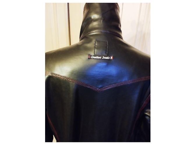 Jean Paul Gaultier GAULTIER JEAN PAUL JACKE JACKE PVC MARTINGALE ROTE NÄHTE S XL ODER T 46 Schwarz - Ansicht 3