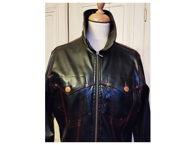 Jean Paul Gaultier GAULTIER JEAN PAUL JACKE JACKE PVC MARTINGALE ROTE NÄHTE S XL ODER T 46 Schwarz - Ansicht 7