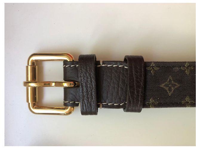Montsouris Louis Vuitton Monogramm Gürtel Braun Leder Goldene Schnalle Dunkelbraun Gold hardware - Ansicht 2