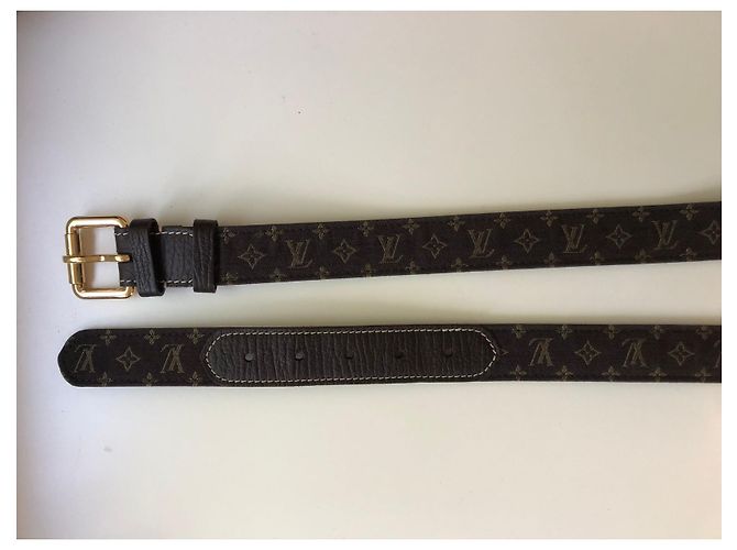 Montsouris Louis Vuitton Monogramm Gürtel Braun Leder Goldene Schnalle Dunkelbraun Gold hardware - Ansicht 3
