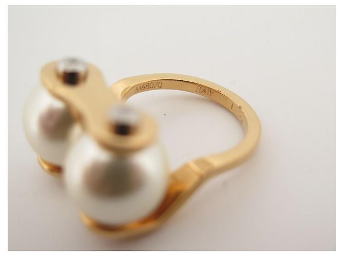 ANELLO LOUIS VUITTON LV SPEEDY PERLE M68070 T56 ANELLO DORATO IN OTTONE E PERLA D'oro - vista 5