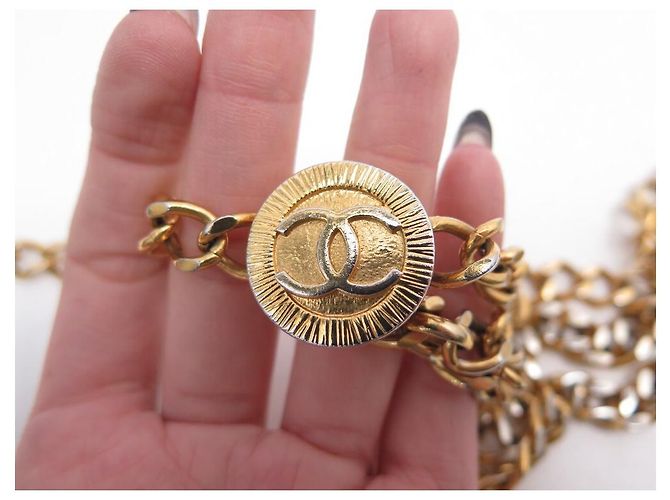 Vintage Chanel Kettengürtel 3 RANGES MEDAILLON LOGO CC 65-85 KETTENGÜRTEL Golden - Ansicht 6