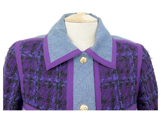 GIACCA CHANEL IN TWEED E DENIM TRAPUNTATO 42 L GIACCA VIOLA BLU BLU VIOLA - vista 2