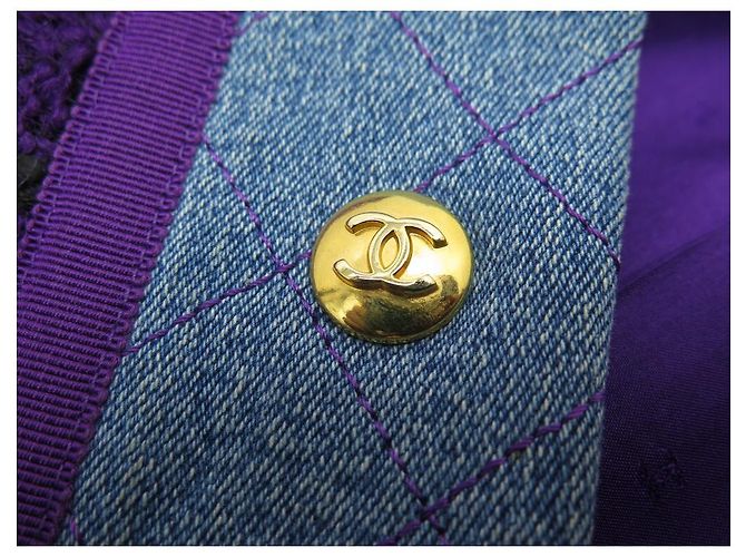 GIACCA CHANEL IN TWEED E DENIM TRAPUNTATO 42 L GIACCA VIOLA BLU BLU VIOLA - vista 3