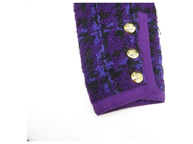 GIACCA CHANEL IN TWEED E DENIM TRAPUNTATO 42 L GIACCA VIOLA BLU BLU VIOLA - vista 6