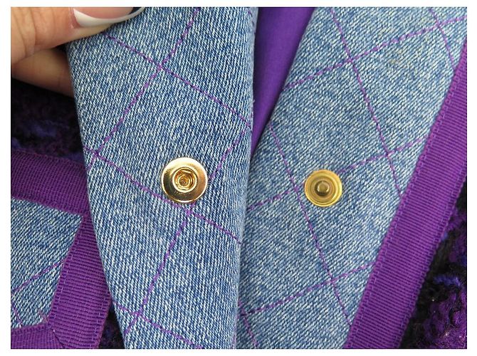 GIACCA CHANEL IN TWEED E DENIM TRAPUNTATO 42 L GIACCA VIOLA BLU BLU VIOLA - vista 8