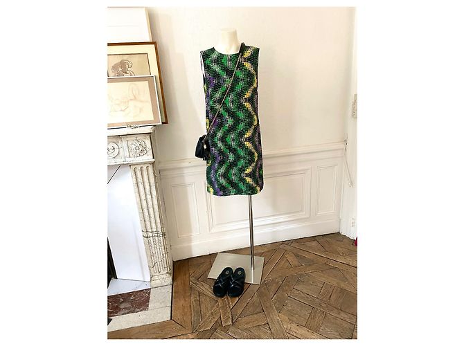 Missoni kurzes Kleid 36 schwarze und bunte Seide - Ansicht 6