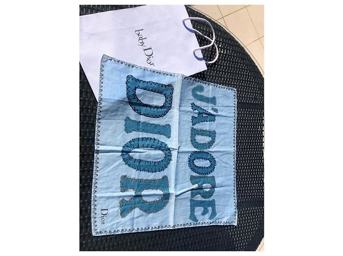 Sciarpa Christian Dior J'adore Dior in cotone blu Blu chiaro - vista 11