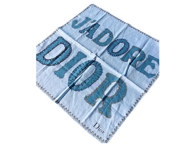 Sciarpa Christian Dior J'adore Dior in cotone blu Blu chiaro - vista 3