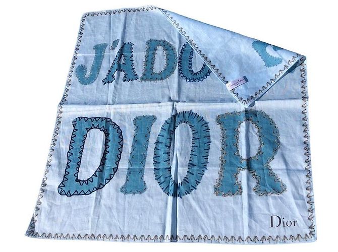 Sciarpa Christian Dior J'adore Dior in cotone blu Blu chiaro - vista 4