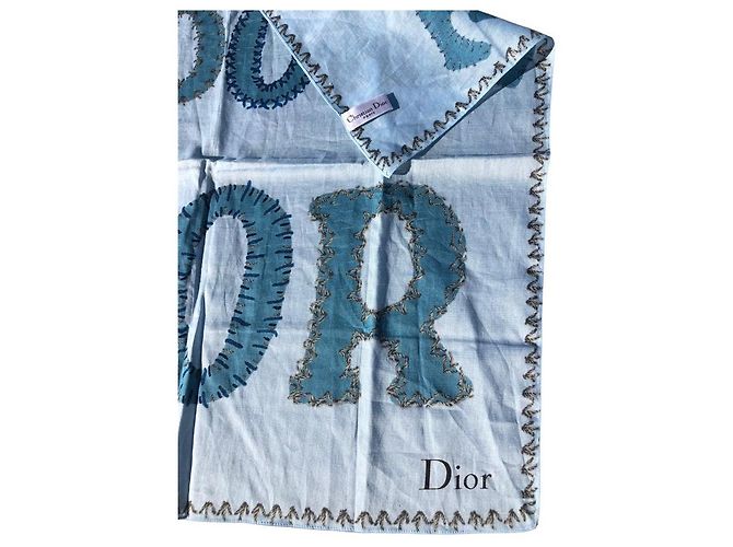 Sciarpa Christian Dior J'adore Dior in cotone blu Blu chiaro - vista 5