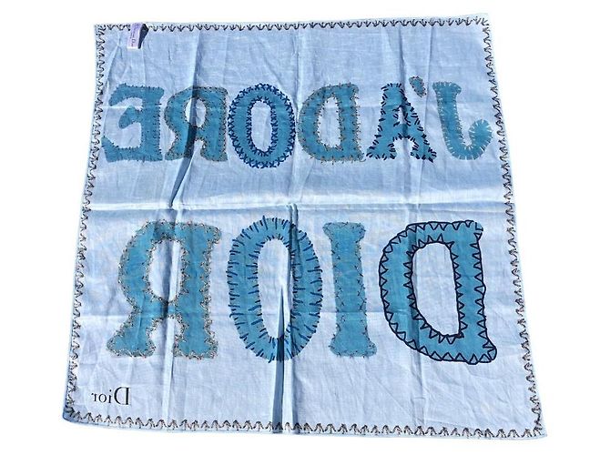 Sciarpa Christian Dior J'adore Dior in cotone blu Blu chiaro - vista 6