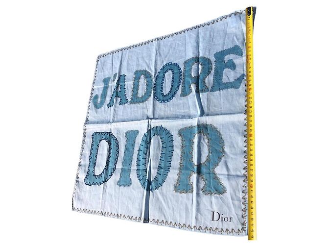 Sciarpa Christian Dior J'adore Dior in cotone blu Blu chiaro - vista 7