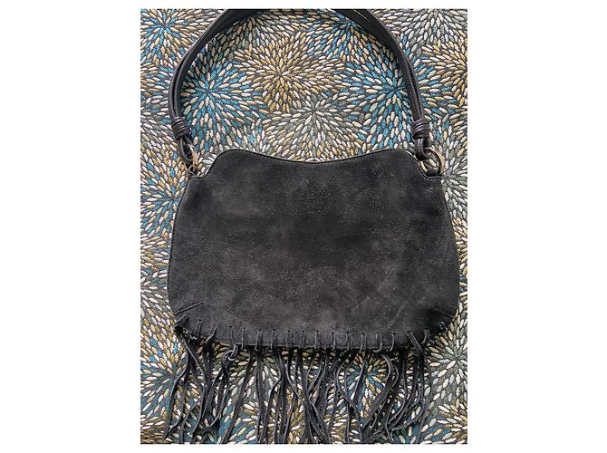 Borsa Gerard Darel in nabuk nero con frange e fiori in pelle - vista 6
