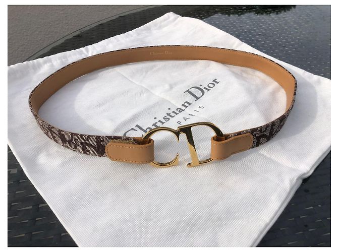 Christian Dior Monogramm Gürtel Sand Leder Goldene Schnalle Hellbraun Gold hardware - Ansicht 12