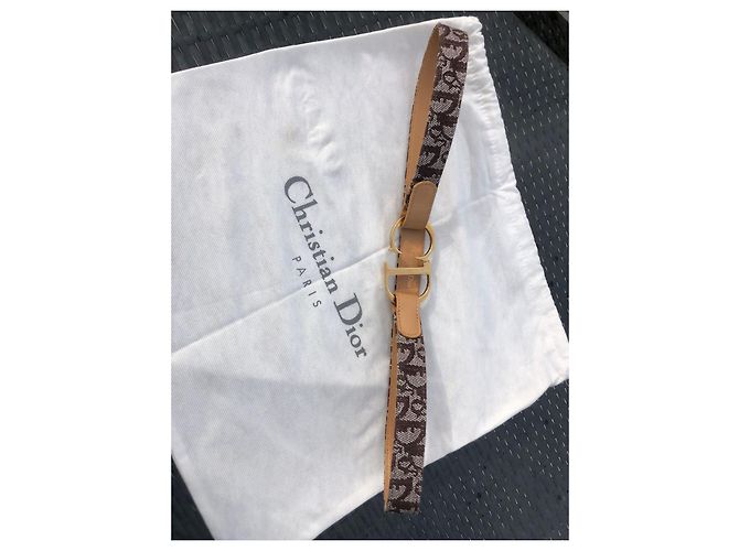 Christian Dior Monogramm Gürtel Sand Leder Goldene Schnalle Hellbraun Gold hardware - Ansicht 13