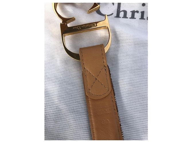 Christian Dior Monogramm Gürtel Sand Leder Goldene Schnalle Hellbraun Gold hardware - Ansicht 14