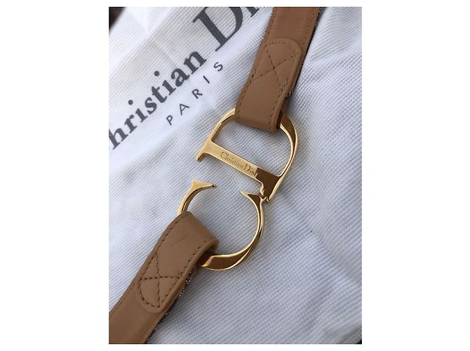 Christian Dior Monogramm Gürtel Sand Leder Goldene Schnalle Hellbraun Gold hardware - Ansicht 15