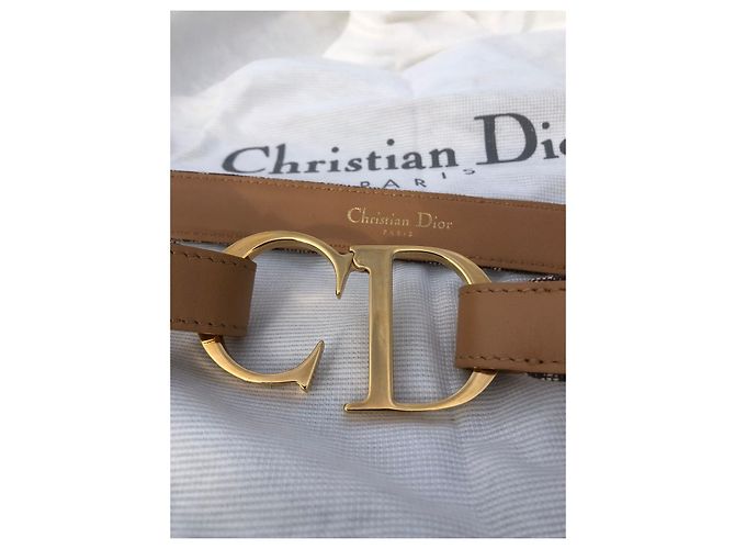 Christian Dior Monogramm Gürtel Sand Leder Goldene Schnalle Hellbraun Gold hardware - Ansicht 16