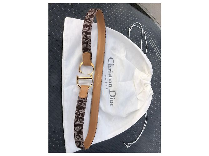 Christian Dior Monogramm Gürtel Sand Leder Goldene Schnalle Hellbraun Gold hardware - Ansicht 17