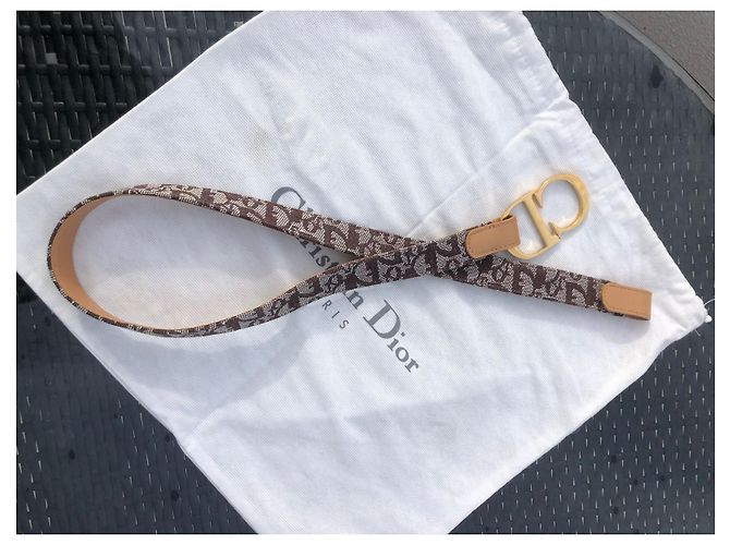 Christian Dior Monogramm Gürtel Sand Leder Goldene Schnalle Hellbraun Gold hardware - Ansicht 8