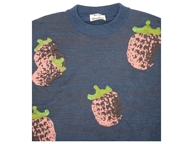 Acne Studio Koray Fruit-Jacquard-Pullover aus blauem Acryl - Ansicht 3