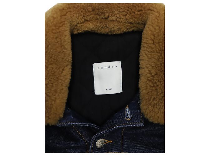 Giubbotto Sandro in Denim con collo shearling in cotone blu - vista 4