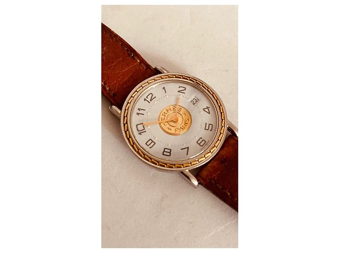 Hermès Sellier Uhr Gold und Stahl Weiß - Ansicht 2