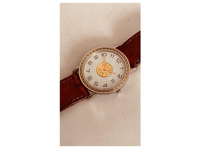 Hermès Sellier Uhr Gold und Stahl Weiß - Ansicht 3
